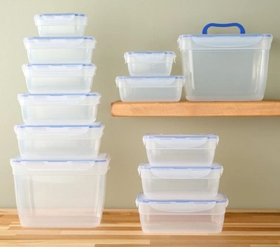 LocknLock 12-Pc Nestable Rectangle Food Storage Set,2 Handle Lids K313878 Clear