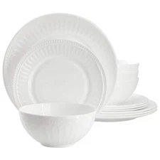 Ultra by Gibson Swanton Arch 12 Piece White Opal Glass Dinnerware Set