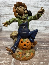 Vintage Scarecrow Byron Molds Pumpkin Halloween Figurine Ceramic 12" Handpainted