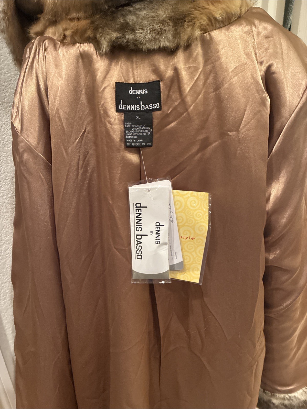 Dennis By Dennis Basso Winter Coat XL Faux Fur Hood Jacket Lined NWT