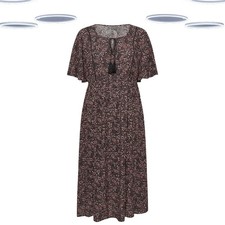 Ex Women's Maxi Dress - Plus Size Paisley Tie Front Short Sleeve Black (Defect)