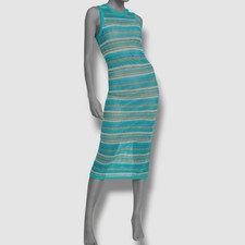 Bar III Women's Blue Striped Open-Stitch Sweater Dress Petite Size PL