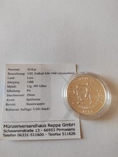 50 Kip Laos 1988 - Fu&szlig;ball EM 1988 Deutschland - Silber 999