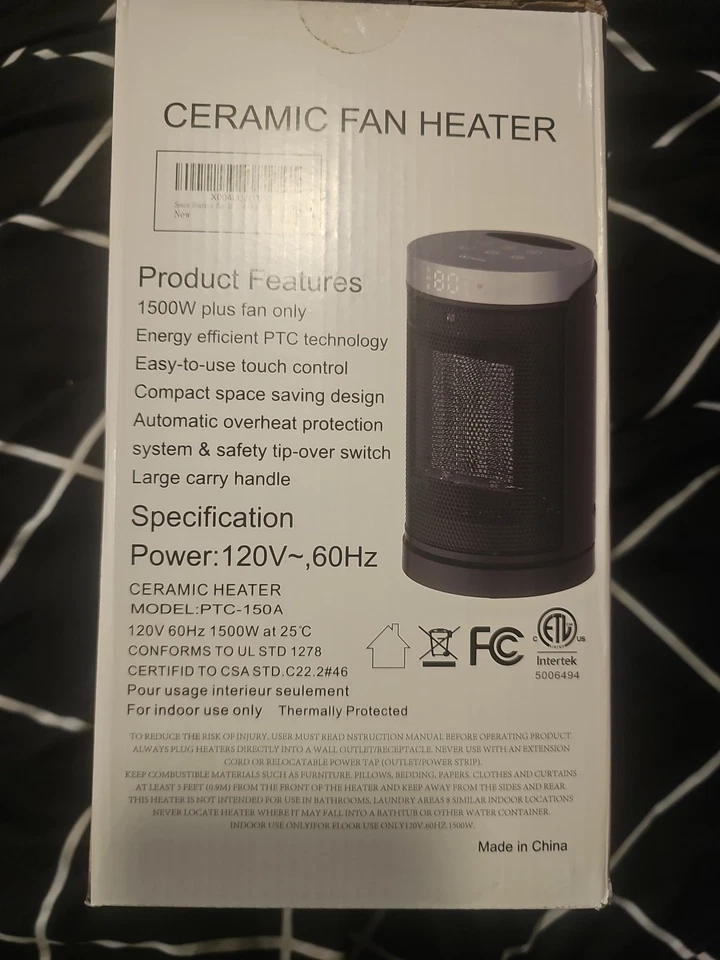 Calentador de Espacio Eléctrico Cerámico Fan-Force 1500W Negro, Portátil Foto 2 de 3