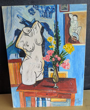 Nudo e fiori -Dipinto acrilico su cartone telato 30x40 cm  firma Cosentino 1977