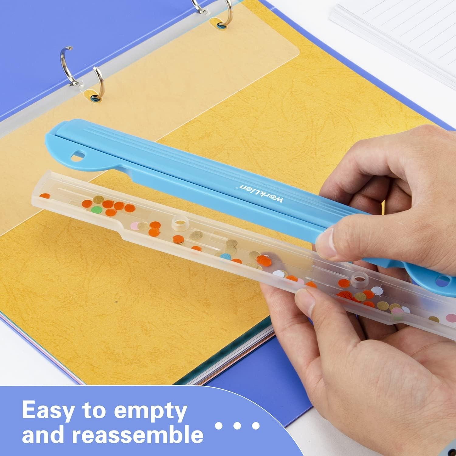 Hole Puncher 3 Ring Blue Portable Metal Puncher for Binder 5 Sheet Capacity