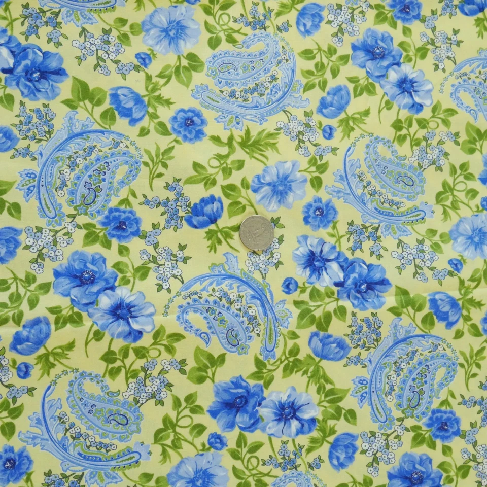 Moda Summer Breeze Quilt Cotton Fabric 4Y Blue Floral Paisley Yellow Spring - Image 3 of 4