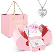 Women Gifts Ideas for Valentines Day, Preserved Forever Rose Gift with Necklace 