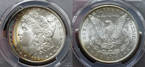 1880 S Morgan Silver Dollar $1 PCGS MS 65 Great Cresent Toning