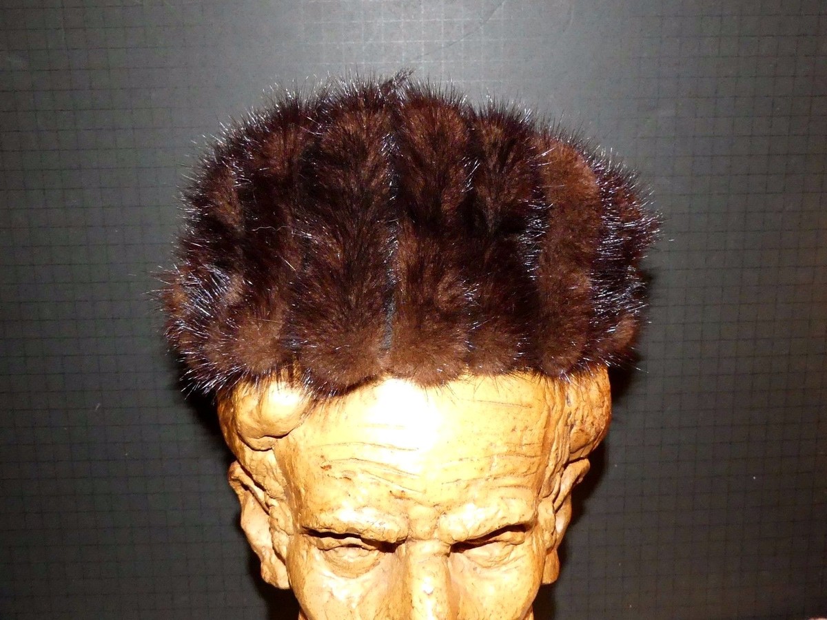 Vintage Carol Brent Pleated Mink Fur Pillbox Hat Sz. 21 3/4 