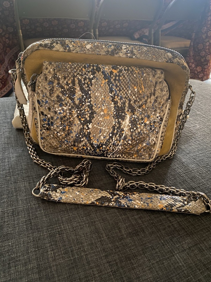 CLARIS VIROT Charly Python Shoulder Bag Maize With Paint Splatter Design