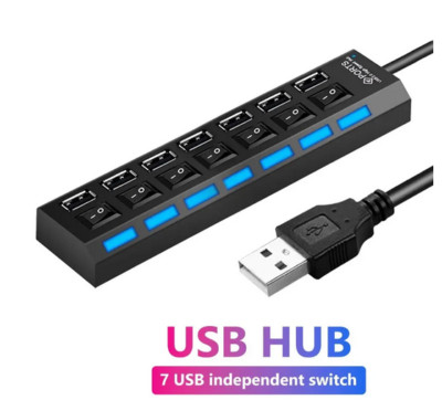Hub USB  7-Port Hub USB-Adapter Multi-Port Switch 30cm Kabel Schwarz
