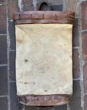 ANTIQUE LEATHER AND CANVAS MAIL MILITARY MONEY TRANSPORT BAG WITH RARE STAR STUD