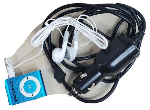MP3 Player Teal Mini Clip Support Micro SD Slot Includes Earbuds Car Charging Co