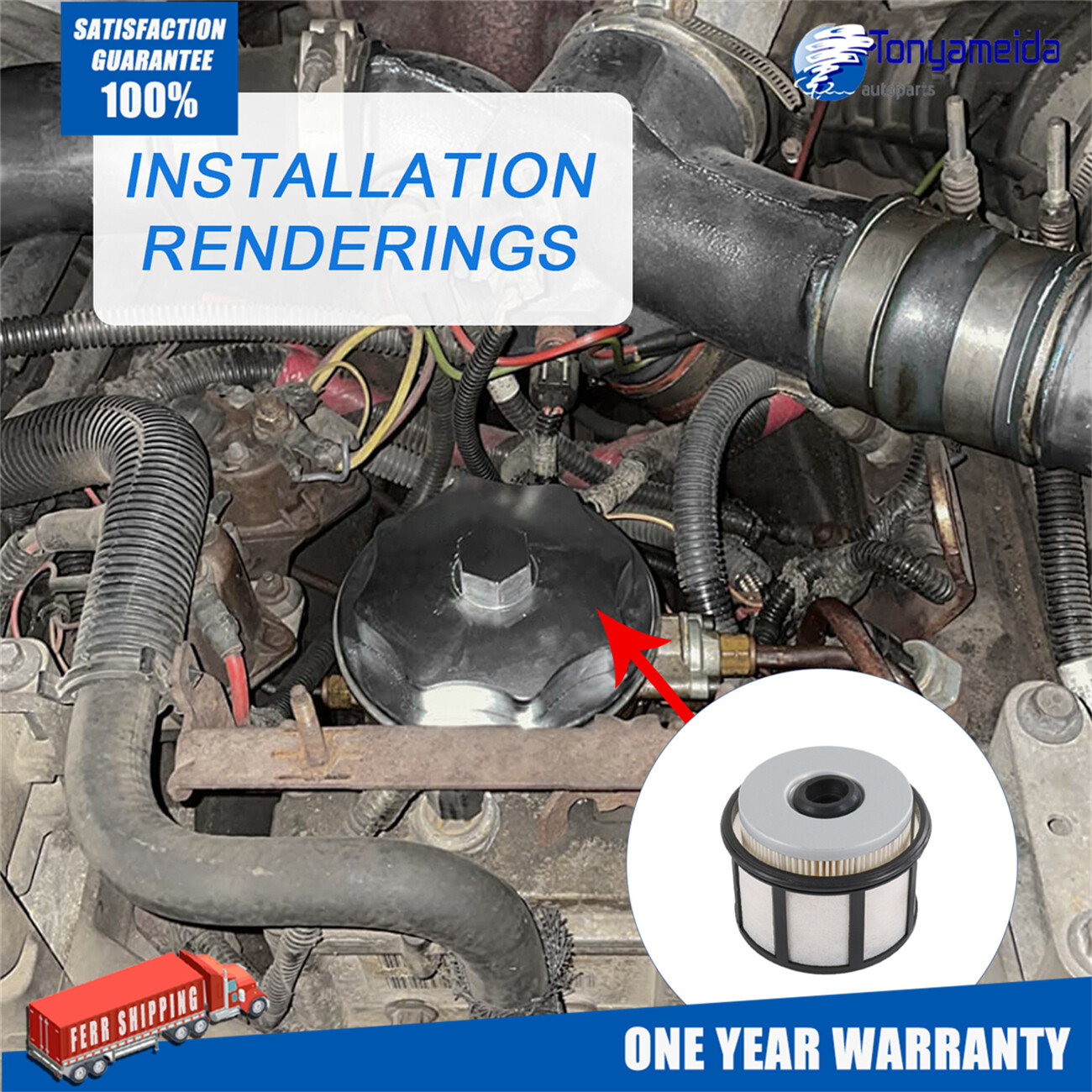 Fuel Filter Element Service Kit For Ford F & E Power Stroke Diesel 7.3L 3 Pcs