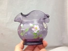 Fenton Hand Painted Artist Signed Purple Ruffle top vase JD