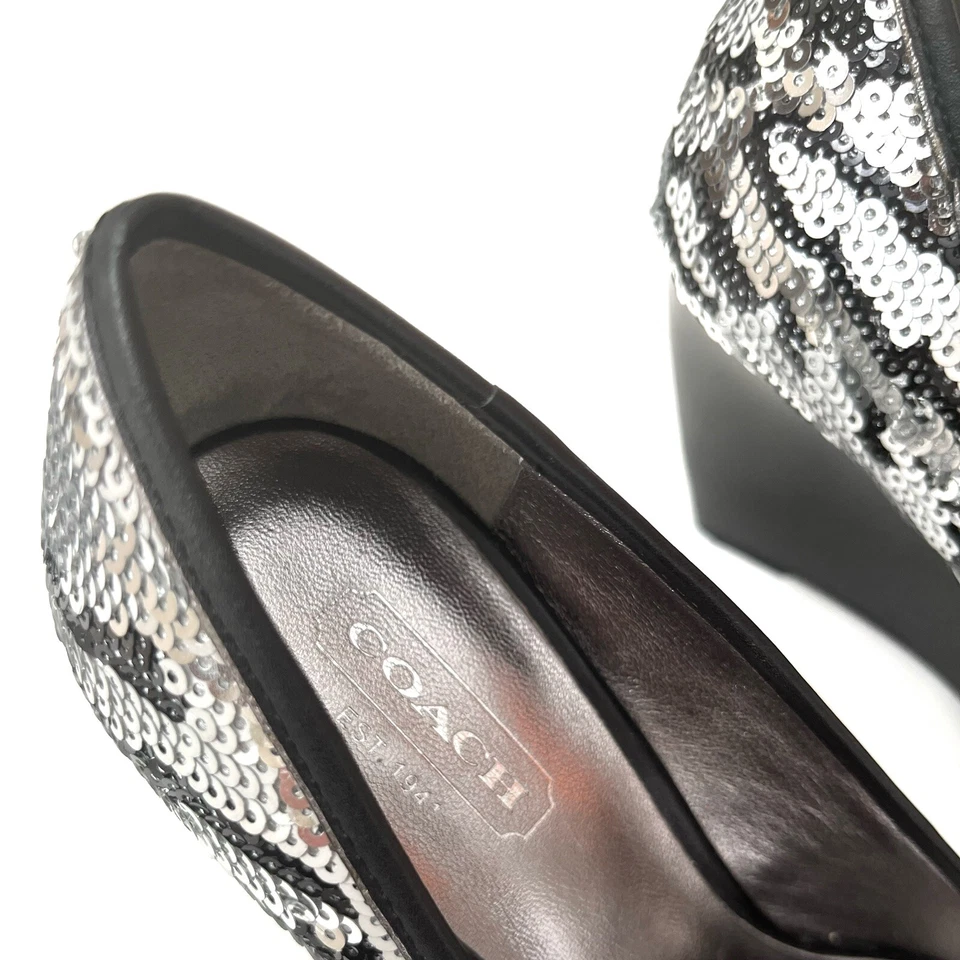 Черные туфли-лодочки Coach «Dassi» на танкетке без застежек с черными/серебристыми блестками 5,5B - Изображение 3 из 4
