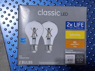 GE Classic Retro LED A19 Medium Base Bulbs - 450Lumens - Soft White - 2Pack