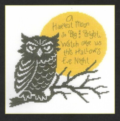 OL HARVEST MOON--Halloween--Owl on Branch--Poem--Counted Cross Stitch Pattern