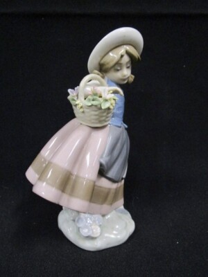LLADRO 少女像 23cm バスケットと花瓶 Beautiful Lladro