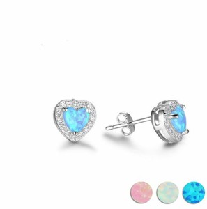 Heart Shape Fire Opal Stone 925 Sterling Silver Cz Stud Earrings