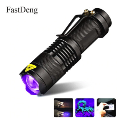 LED UV Flashlight Ultraviolet Torch With Zoom Function Mini UV Black Light Q5