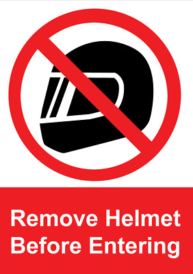 Helm vor dem Betreten des Geschäfts entfernen Einzelhandel Schild selbstklebender Aufkleber Hinweis Aufkleber
