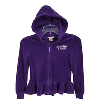Juicy Couture Girls Purple Velour Full Zip Hoodie Studded Ruffled Hem Size 7