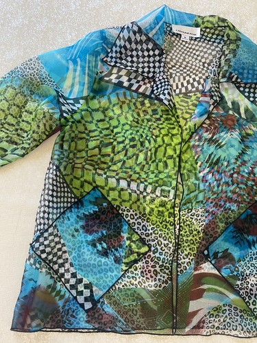 CAROLINE ROSE Women Silk Open Jacket Blazer Jungle Print 3/4 Sleeves Size Medium - Picture 17 of 24