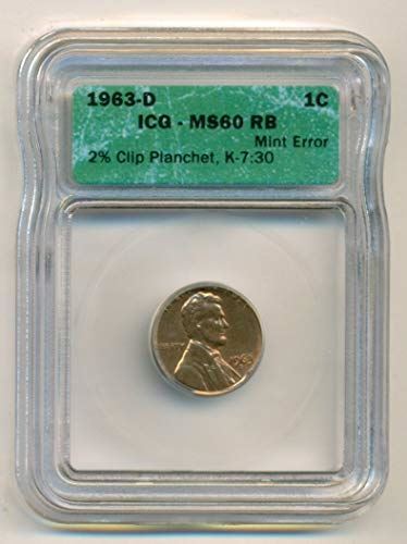 1963 D Lincoln Memorial Cent Error Clipped Planchet MS60 RB ICG - Picture 1 of 4