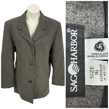Sag Harbor Blazer Womens 16 Wool Gray Work Office Capsule Winter Warmth Career