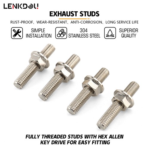 Silver Exhaust Stud Nut Fastener For Harley Softail Dyna Sportster Touring Glide - Picture 7 of 15