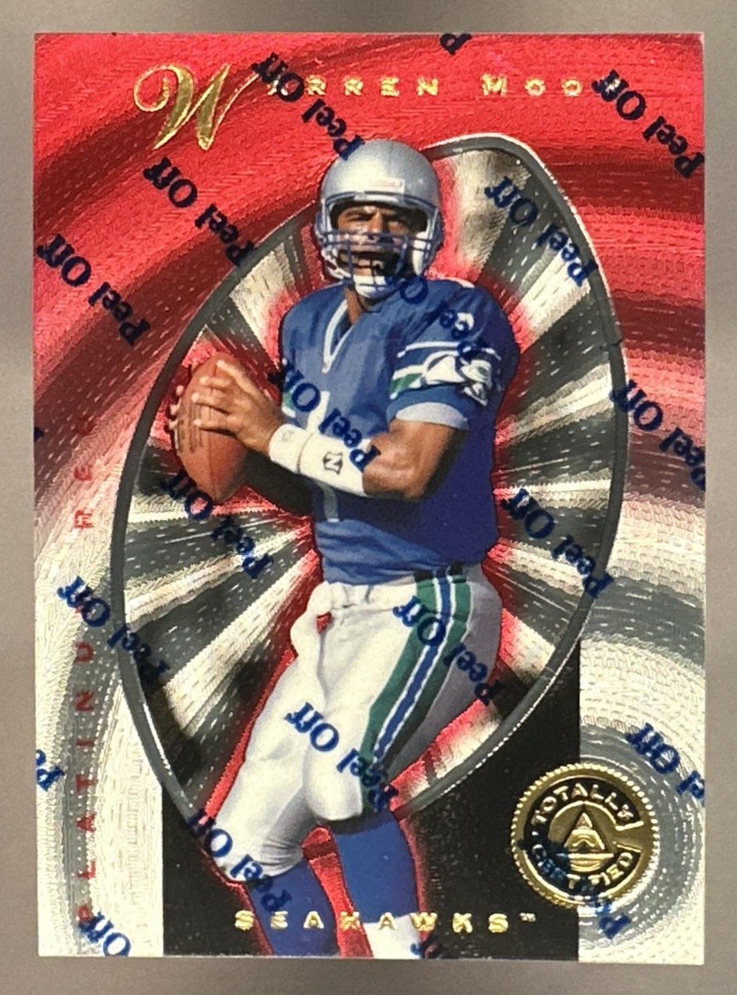 1997 Pinnacle Totally Certified Warren Moon #28 Platinum Red /4999 Seahawks