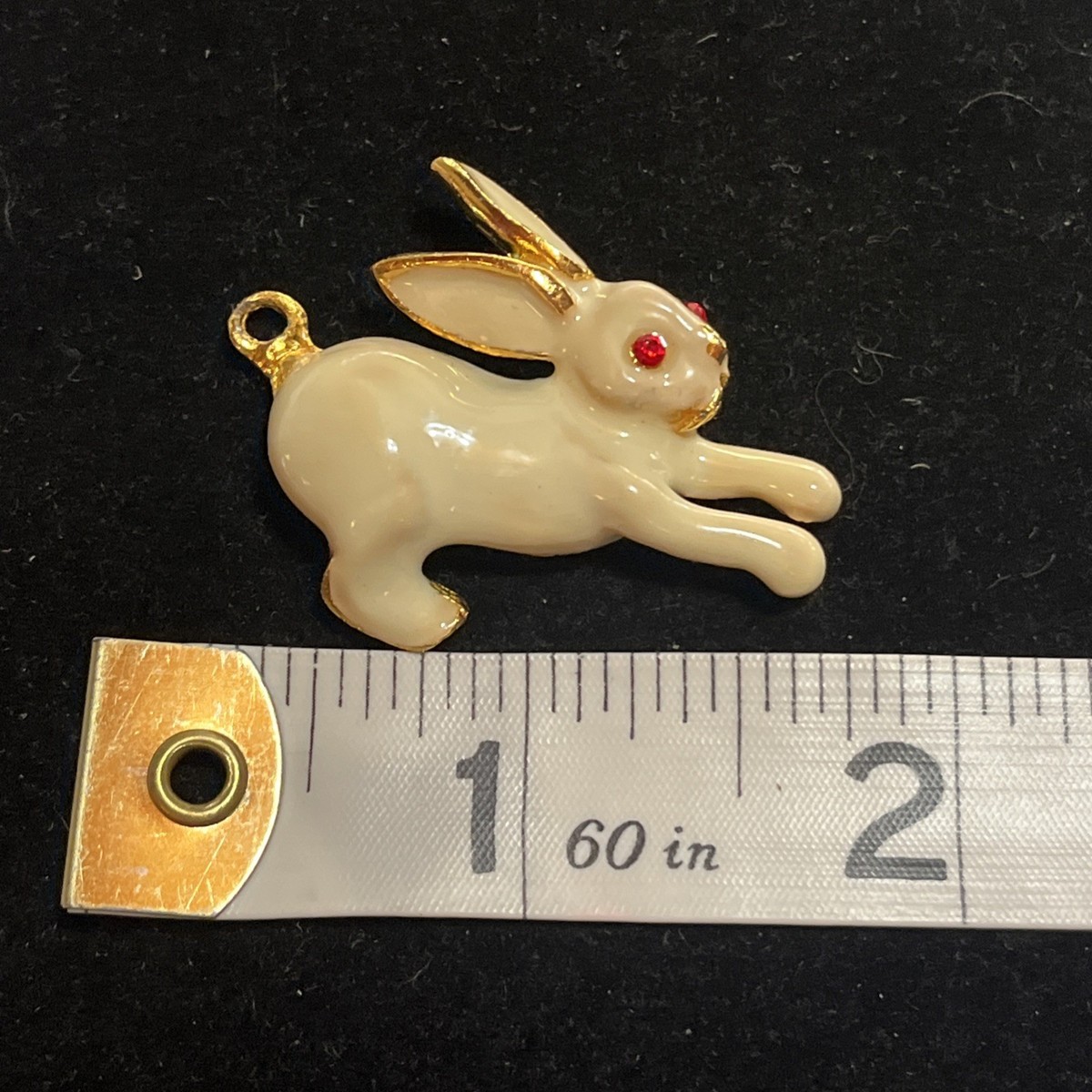 Vtg 1998 Phister White Enamel Bunny Rabbit Red Eyes Charm Pendant