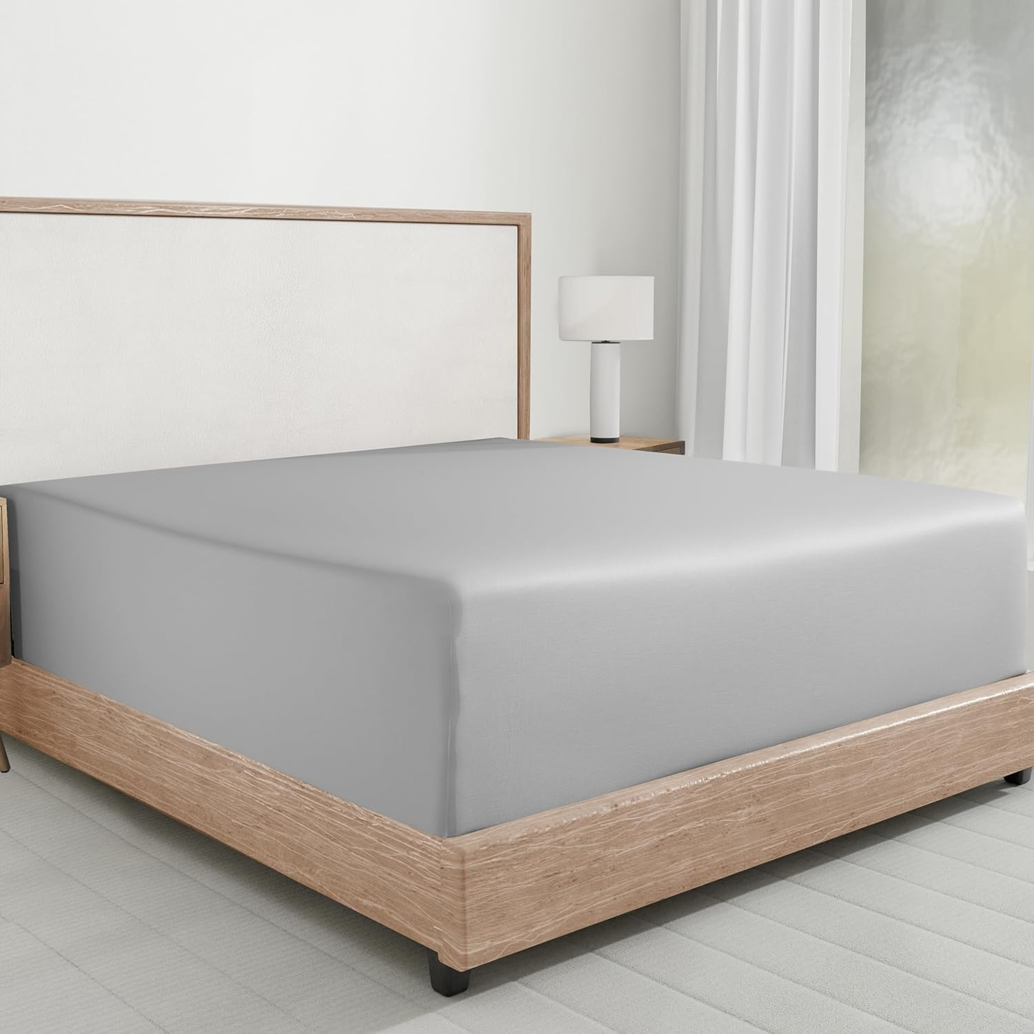 Queen Fitted Sheet Deep Pocket, Soft 100% Cotton Sateen, Durable All-Around Elas