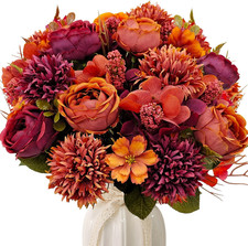 4 Bundles Fall Artificial Flowers Bouquet Fake Peony Silk Chrysanthemums Autumn