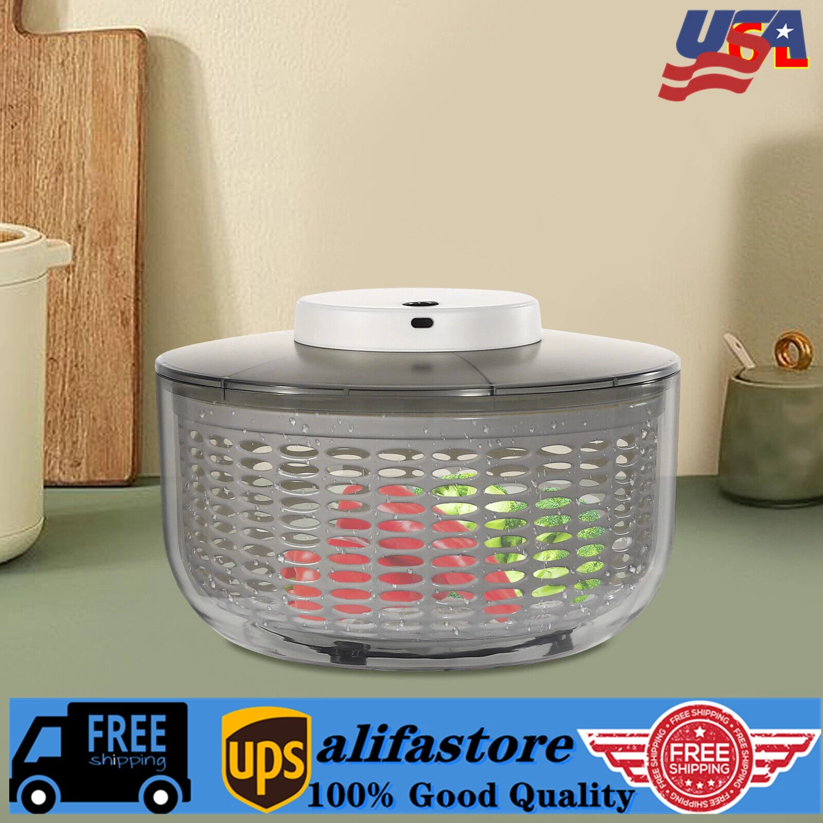 Electric Salad Spinner Large 6L Fruit Vegetable Washer Dryer Dehydrator Sale