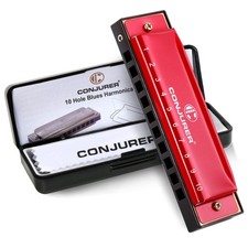 CONJURER 10 Hole C Key Diatonic Blues Harmonica, C key Beginner Series , Red
