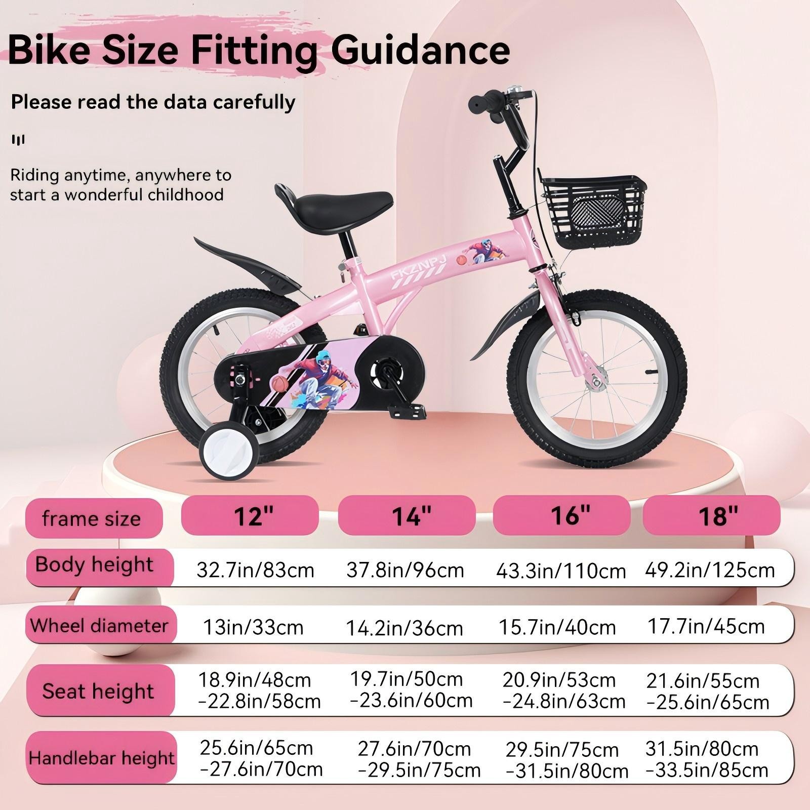 18 inch Kids Bike with training wheels for boys and girls aged 5-10 years, Pink
