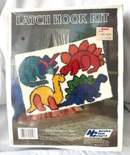 New National Yarn Crafts Prehistoric Pets Dinosaur Latch Hook Kit 1980's Sealed