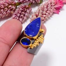 Natural Lapis Lazuli, Blue Sapphire 925 Sterling Silver Ring s.8.5 Sku44