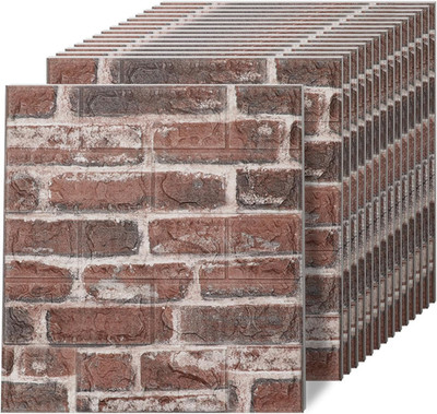 3D Wall Panels Peel and Stick in Red White Stone, 10 PCS XPE Foam Stone 3D Wallp