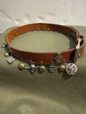 Vintage 1993 Brighton Leather Charm Belt Tan Brown Silver Charms Size M 40107