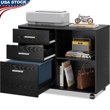 Lateral Filing Cabinet Mobile File Organizer W/ 3 Drawers  Lockable Casters New
