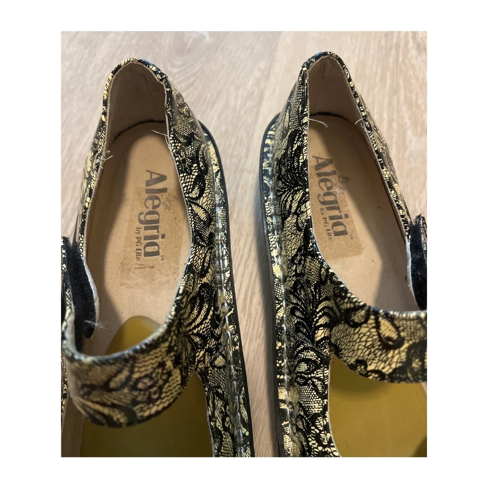 Alegria Paloma Blanco y Negro Patente Encaje Floral Mary Jane’s Talla 38 Foto 3 de 4