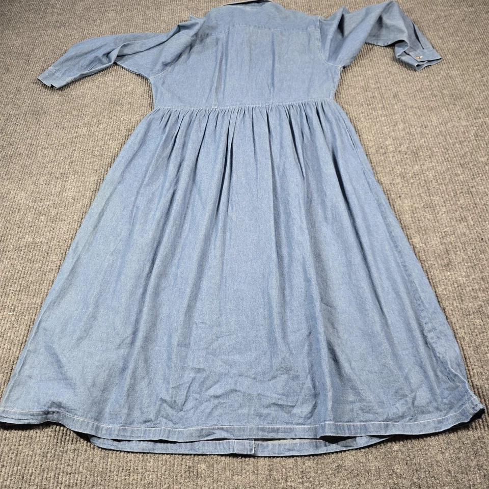 Orvis Denim Shirt Dress Womens XL Blue Embroidered Western Long Sleeve Maxi - Image 2 of 4