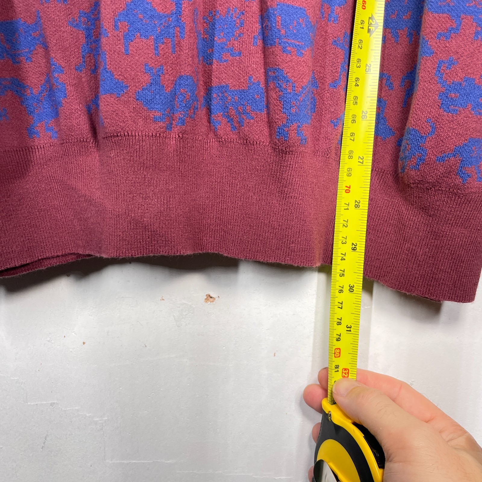 Paul Smith Jumper Mens XL Burgundy Blue Animal Print Pullover Cotton Crew Neck