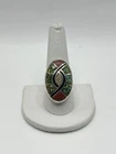 Vintage Native American Chunky Men’s Sterling Silver Ring Turquoise Coral Inlay