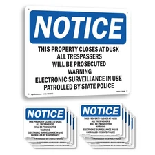 This Property Closes At Dusk All Trespassers OSHA Notice Sign, Decal 5/10 Pack