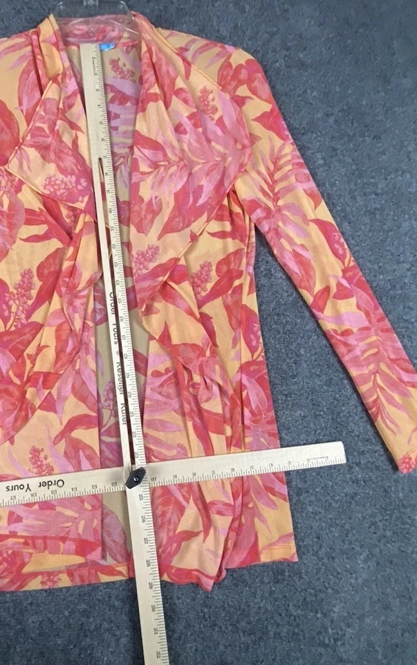 J. McLaughlin Balboa Knit Mesh Breakaway Cardigan size M Pink Orange Sheer * - Imagem 2 de 4